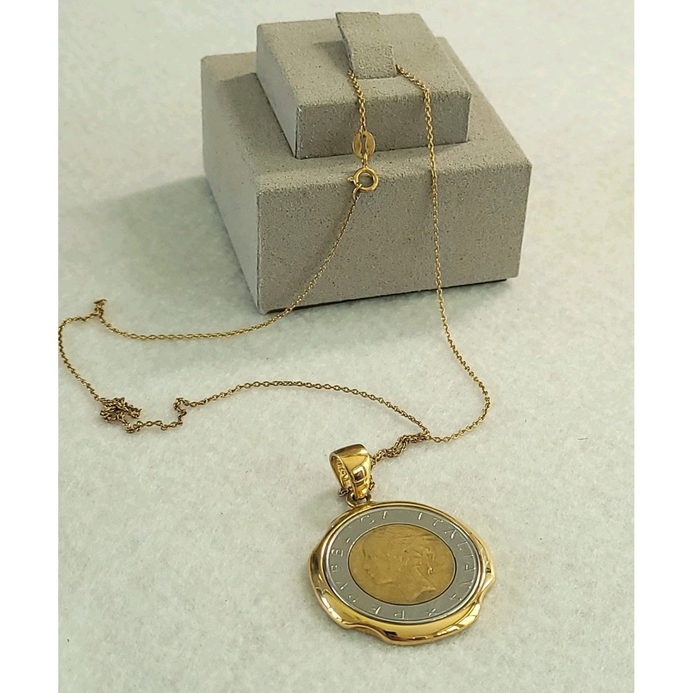 JCM 925 Sterling Silver Vermeil Italian 500 Lire Coin Pendant Necklace